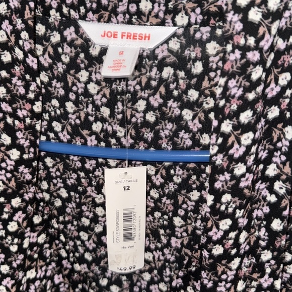 NWT- Joe Fresh purple floral long sleeve v neck dress with tie. Size 12 - Picture 3 of 5